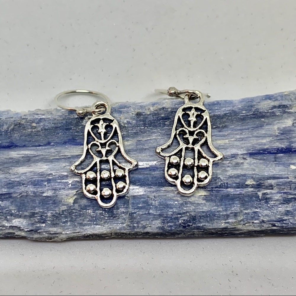 Pewter Hamsa Hand Earrings